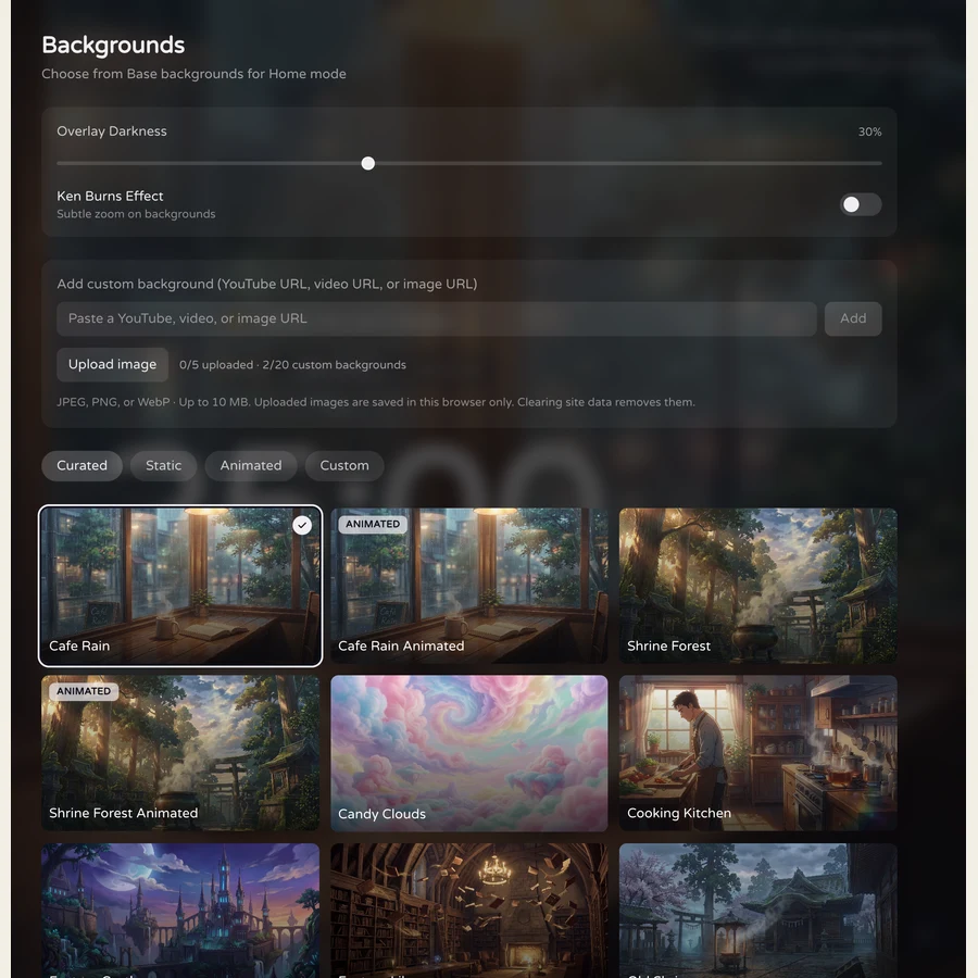The background library and a selected scene