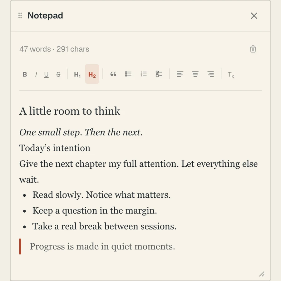 Notes editor in the Fwocus workspace