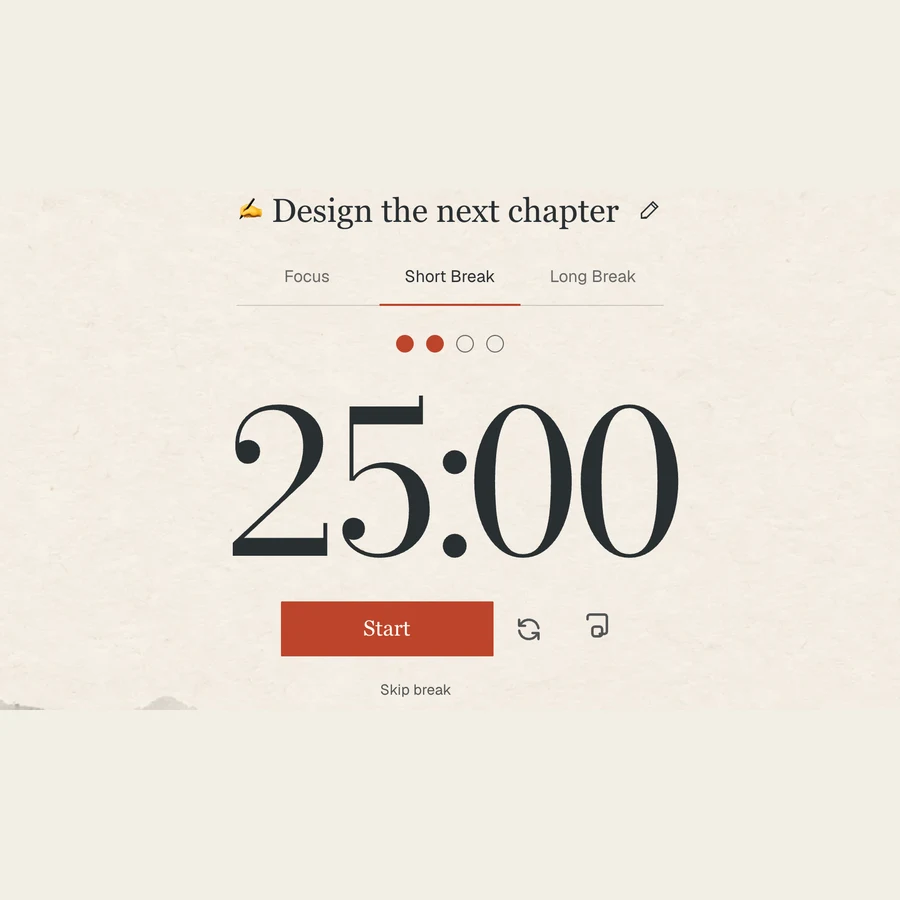 A focus timer with configurable work and break sessions